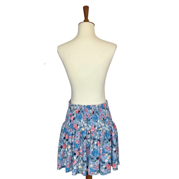 Retro Blue Floral Shirred High Waist Drawstring Beach Skirt - Picture 10 of 16